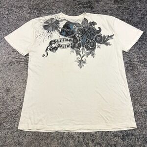 Xtreme Couture T Shirt Mens XXL White Skull Grunge Goth Double Sided Y2K